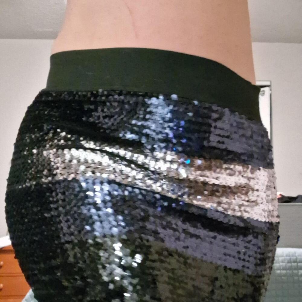Forever 21 Blue & Silver Sequin Striped Mini Skirt - Size S